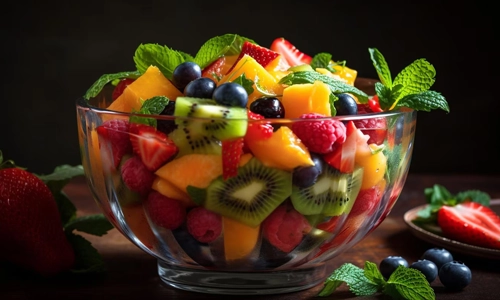 Healthy gourmet fruit salad with organic berries