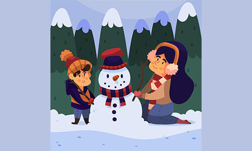 Kids building a snowman