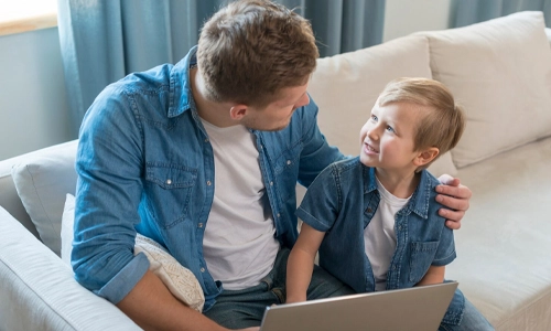 Father spending quality time with his child at home