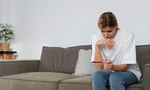 Woman in a medical consultation discussing ovulation induction medications like letrozole for PCOS.